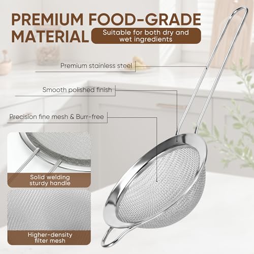 5-Piece Stainless Steel Fine Mesh Strainer Set for Baking & Cooking