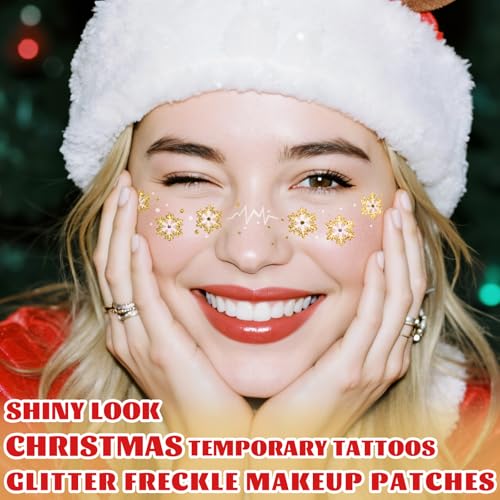 Metuu Christmas Glitter Freckle Temporary Tattoos, 12 Sheets