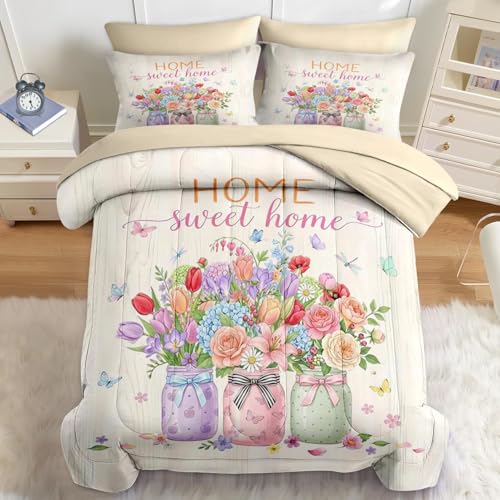 Christmas Comforter Set with Sheets - 7 Piece Floral Bedding Set