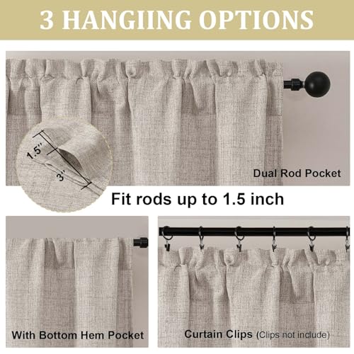 LIVEKID Faux Linen Light Filtering Short Valance Curtain - 52"x14"