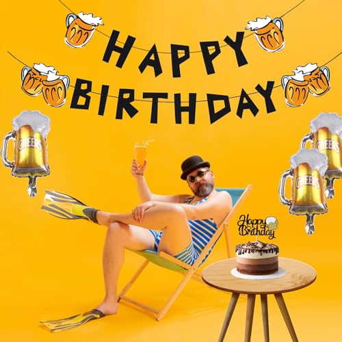 Black Beer Birthday Banner Set for Men & Women - Party Decorations