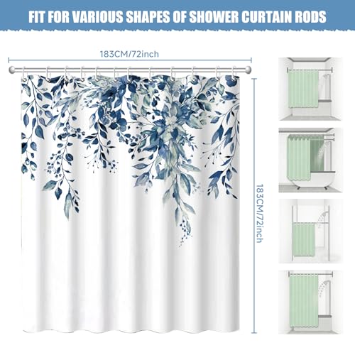 Blue Eucalyptus Waterproof Shower Curtain Set with Hooks - 72x72in