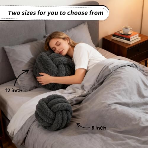 Large Grey Knot Ball Pillow - Plush Throw Cushion for Home Decor