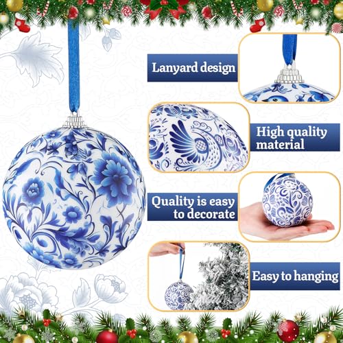Blue and White Chinoiserie Christmas Ornaments 16 Pack - 3 Inch Holiday Decor