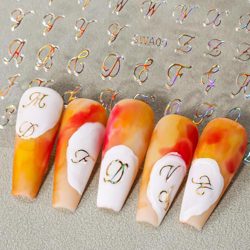 CHANGAR Retro Letter Nail Art Stickers, 6 Sheets Old English Decals