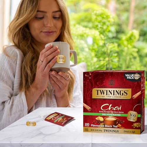 Twinings Decaffeinated Chai Spiced Black Tea Bags, 100 Count Box