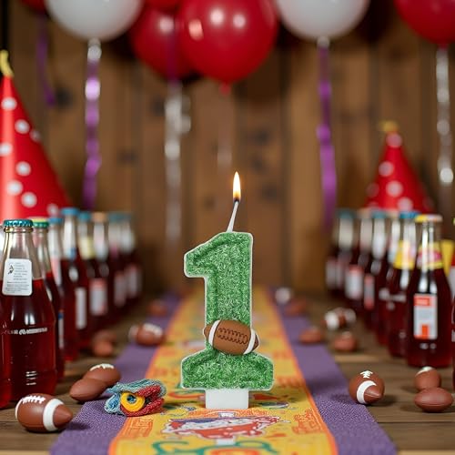 Green Football Number 1 Candle - 1st Birthday Cake Topper