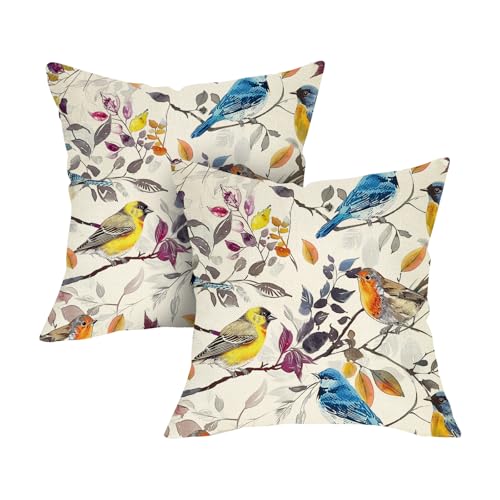 Watercolor Bird Decorative Throw Pillow Covers, 18x18 Set of 2