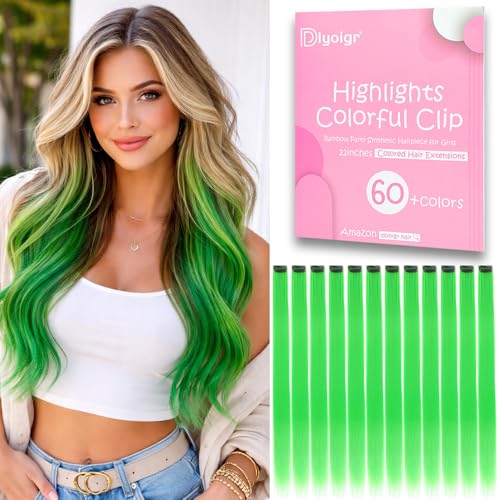 Emerald Green Clip In Hair Extensions 22 Inch Long Straight Synthetic Hairpieces