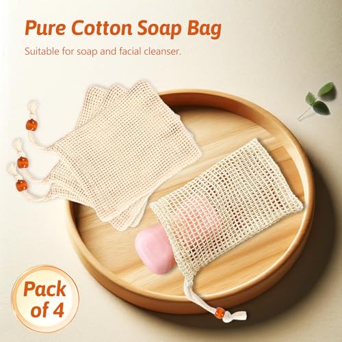 Natural Sisal Soap Saver Bag 4-Pack - Exfoliating Mesh Pouch