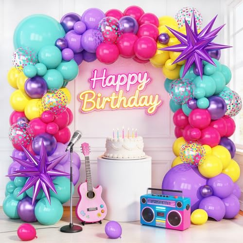 KARLURE Hot Pink Purple Teal Yellow Balloon Arch Kit Garland
