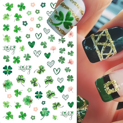 St. Patrick's Day 3D Self-Adhesive Nail Stickers - 8 Sheets Shamrock Decals