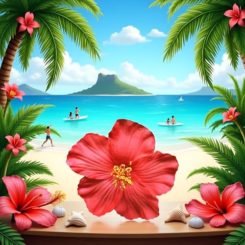 Red Hawaiian Flower Hair Clip Large Tropical Beach Hair Accessory