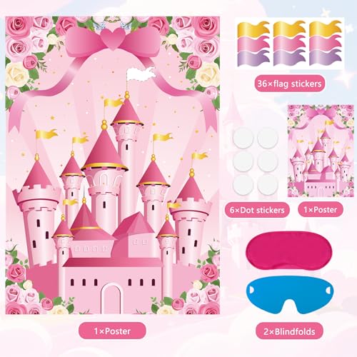 Princess Party Game Set - Pin the Flag on the Castle with Stickers
