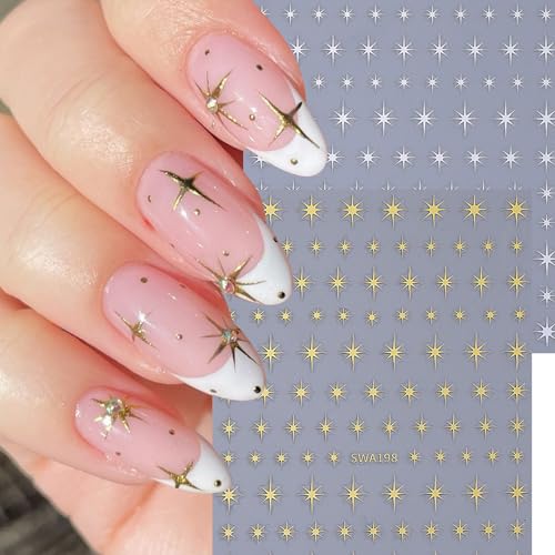 Metallic Star Nail Stickers 10 Sheets Self-Adhesive Holographic Y2K Nail Decals