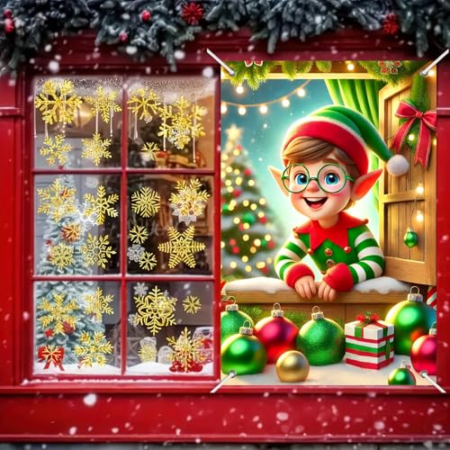 BlissYard Christmas Elf Window Cover 31x47 Inch Polyester Decor
