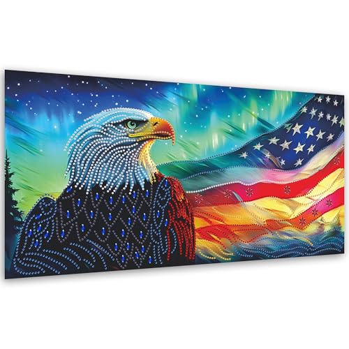 5D American Flag Diamond Art Kit with Eagle Design - 12x24 inch