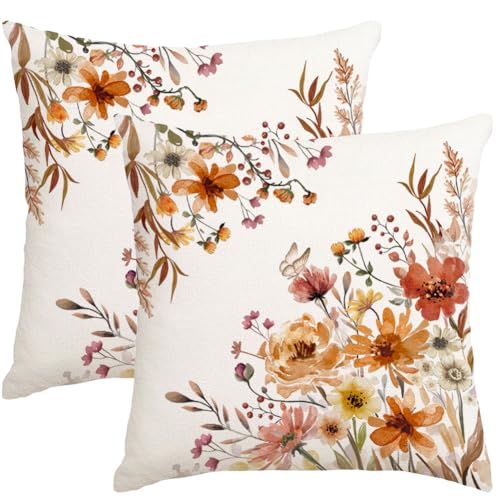 Fall Pillow Covers 18x18 Inch Set of 2 - Autumn Home Decor Cushions