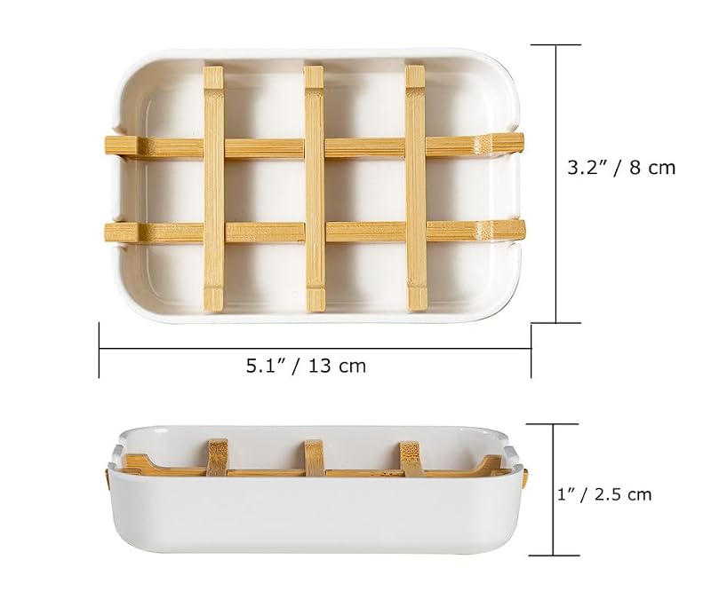 Sansnow White Bamboo Fiber Soap Dish 5.1 x 3.2 inches Eco-Friendly Removable Design