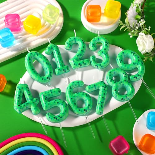 Pixel Miner Number 0 Birthday Cake Candle Green Gaming Party Decor