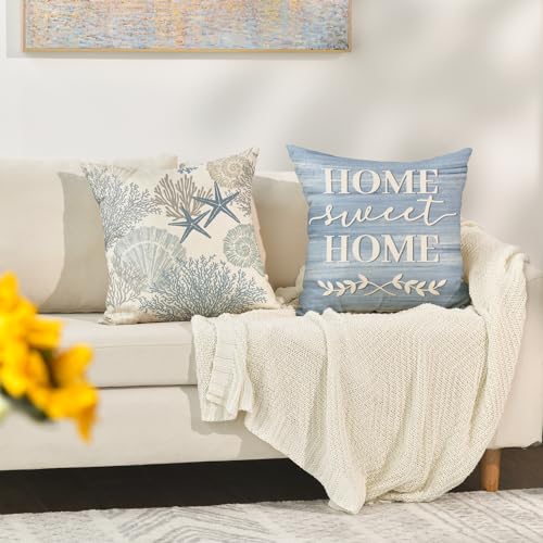 Coral Starfish Throw Pillow Covers, 18x18 Inch, Set of 4