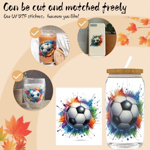 DORSBABY Football UV DTF Cup Wrap 24pcs for 16 oz Glass Tumblers