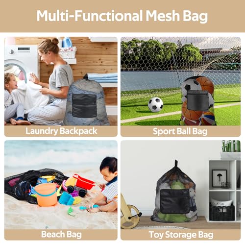 OTraki Heavy Duty Mesh Laundry Backpack Bag with Pocket - 24x27 Inch