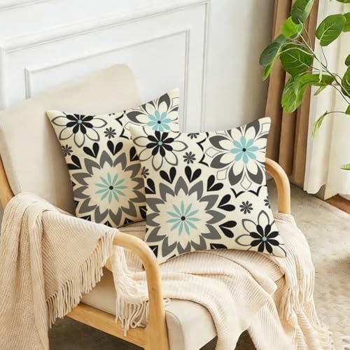 Waterproof 18x18 Inch Outdoor Pillow Covers Set of 2 - Black & Gray Floral