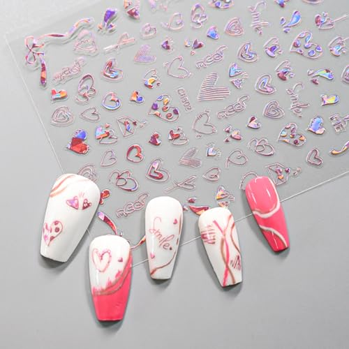 Valentine's Day 3D Self-Adhesive Heart Nail Stickers - 12 Sheets