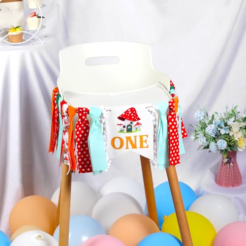 Red Mushroom 1st Birthday Highchair Banner - Fairy Theme Decor