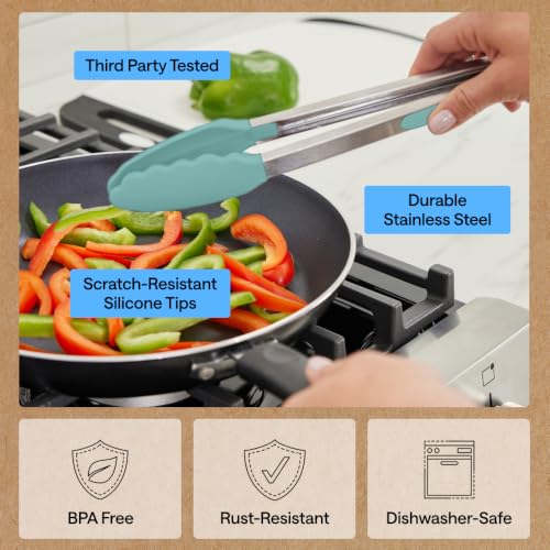 Gorilla Grip Stainless Steel Kitchen Tongs Set - 9" & 12" Mint, BPA Free, Heat Resistant 550°F