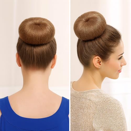 GERILKAI Brown Hair Bun Maker 3-Inch Donut Set with Elastic Bands