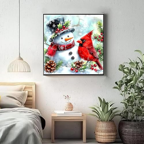Cardinal & Snowman 5D Diamond Painting Kit for Adults 14x14 Inch Winter Craft
