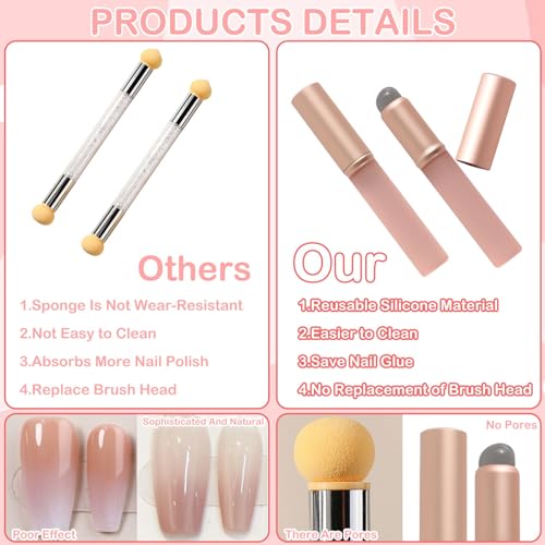 CANIPHA 2Pcs Silicone Ombre Nail Brush Gradient Art Tool with Cap (Pink)