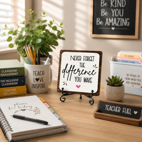Inspirational Desk Sign with Quote for Office or Home - 5x5 Wooden Plaque