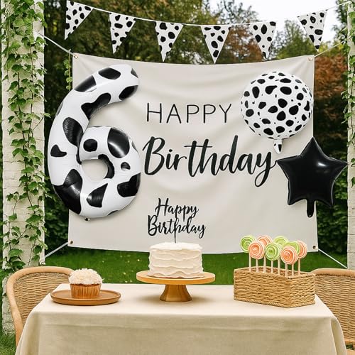 Cow Print Number 6 Balloon Set for 6th Birthday Party Decorations
