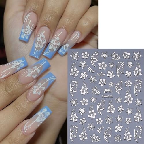 3D Floral Nail Art Stickers Gold & Dark Blue Glitter Decals (4 Sheets)