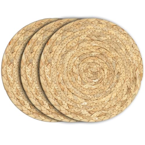 Boho Water Hyacinth Trivets Set of 3 - 8 Inch Heat Resistant Hot Pads