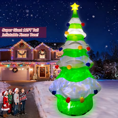 12 FT Inflatable Christmas Tree with Built-in Lights for Indoor Outdoor Yard Decor
