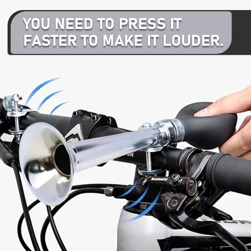 1 PC Bike Horn, 7 Inch Loud Sound Bicycle Bell, Weather-Resistant Vintage Metal Air Horn, Bike Bells for Kids & Adults, Universal Fit for Bicycles/Motorcycles/ATV/Golf Carts (Silver)