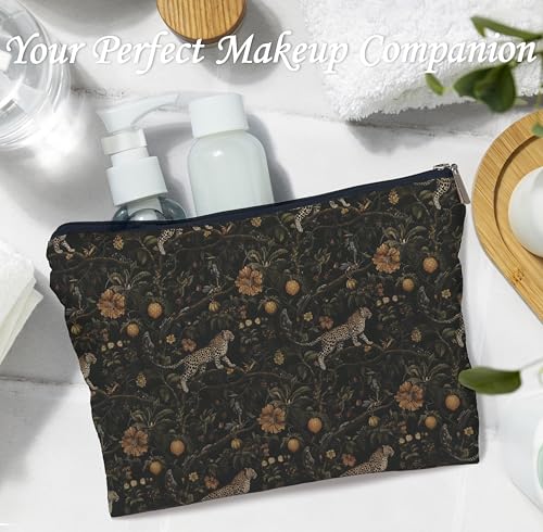 Tropical Gothic Leopard Makeup Bag Dark Academia Cosmetic Pouch