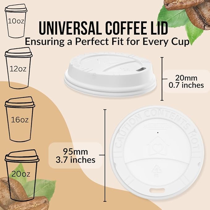 100 Pack White Disposable Coffee Cup Lids - Leak-Proof & Heat-Resistant