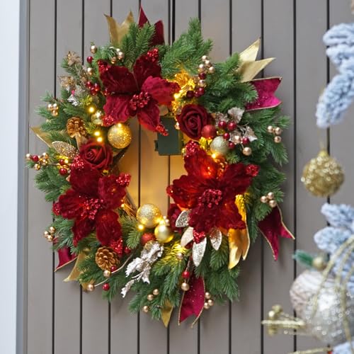 Red 24 Inch Christmas Wreath with Lights for Front Door