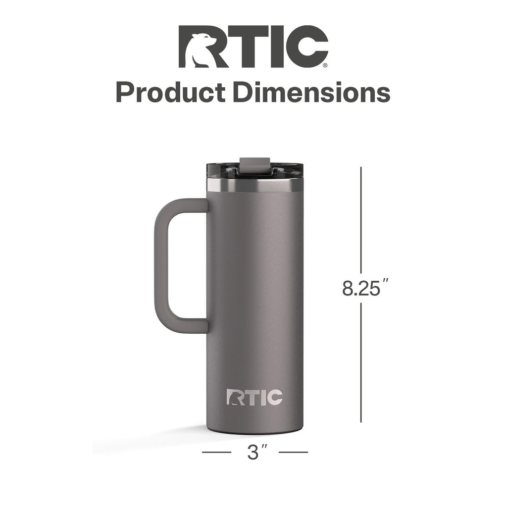 RTIC 20oz Road Trip Travel Mug with Lid and Handle, Ceramic Lined, Insulated, Stainless Steel, Metal, Double Wall Vacuum-Insulation, Portable Coffee, Tea Cup for Hot and Cold Drink, Graphite