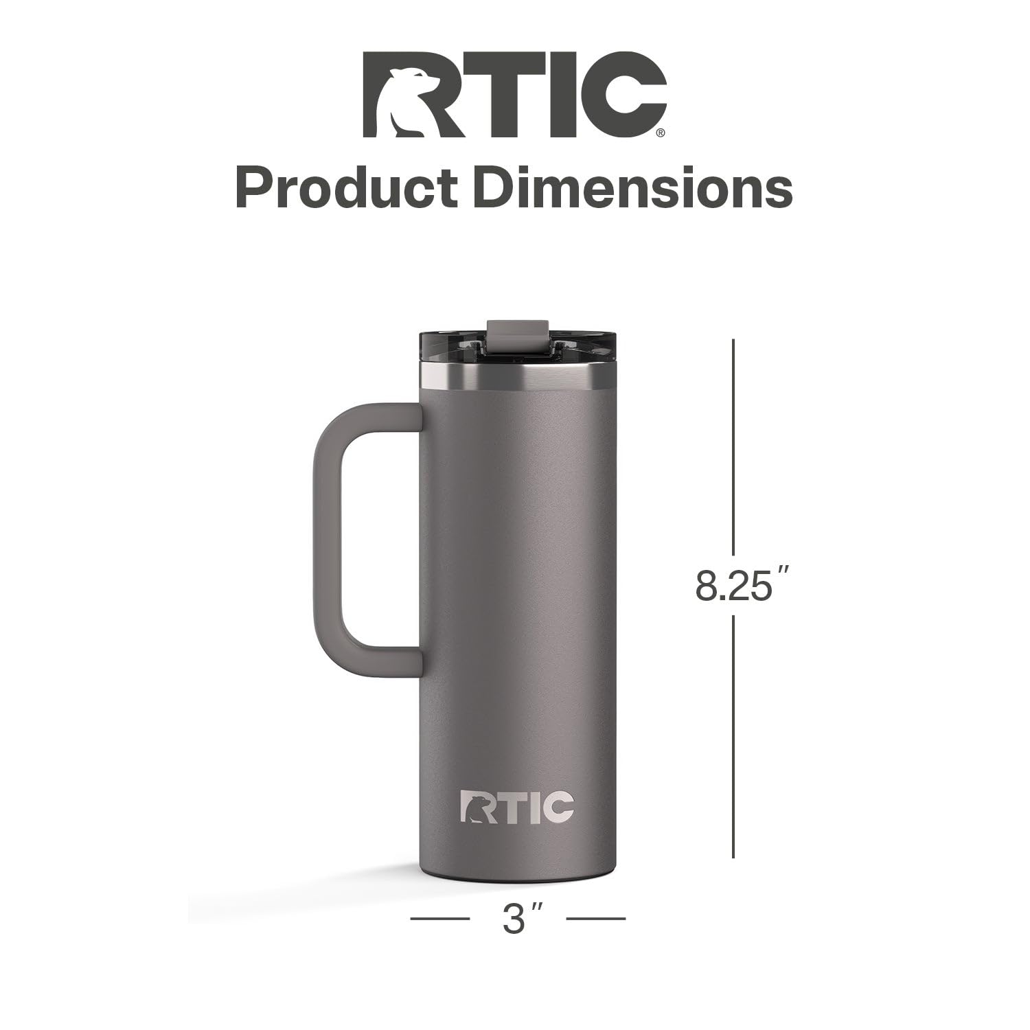 RTIC 20oz Road Trip Travel Mug with Lid and Handle, Ceramic Lined, Insulated, Stainless Steel, Metal, Double Wall Vacuum-Insulation, Portable Coffee, Tea Cup for Hot and Cold Drink, Graphite