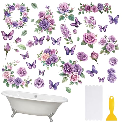 MOROBOR Anti-Slip Bathtub Stickers - 6PCS Purple Butterfly Decals