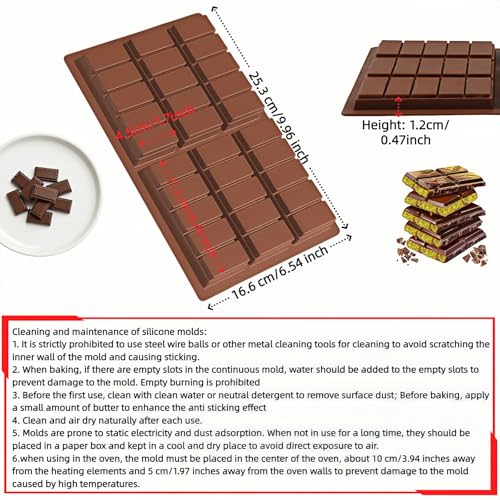 SAYUANVA Silicone Chocolate Bar Mold, Non-Stick Rectangle Candy & Protein Bar Tray