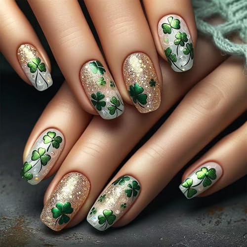 St. Patrick's Day Press on Nails Medium Square Shamrock False Nails