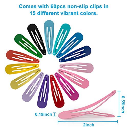 BetyBedy 60 Pcs 2 Inch Non-Slip Metal Hair Barrettes Assorted Colors