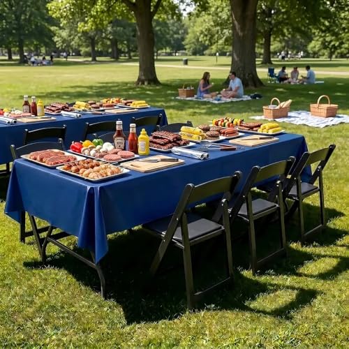 Smiry 54"x108" Navy Disposable Table Cloth – 3 Pack Waterproof Plastic Covers for Parties & Picnics